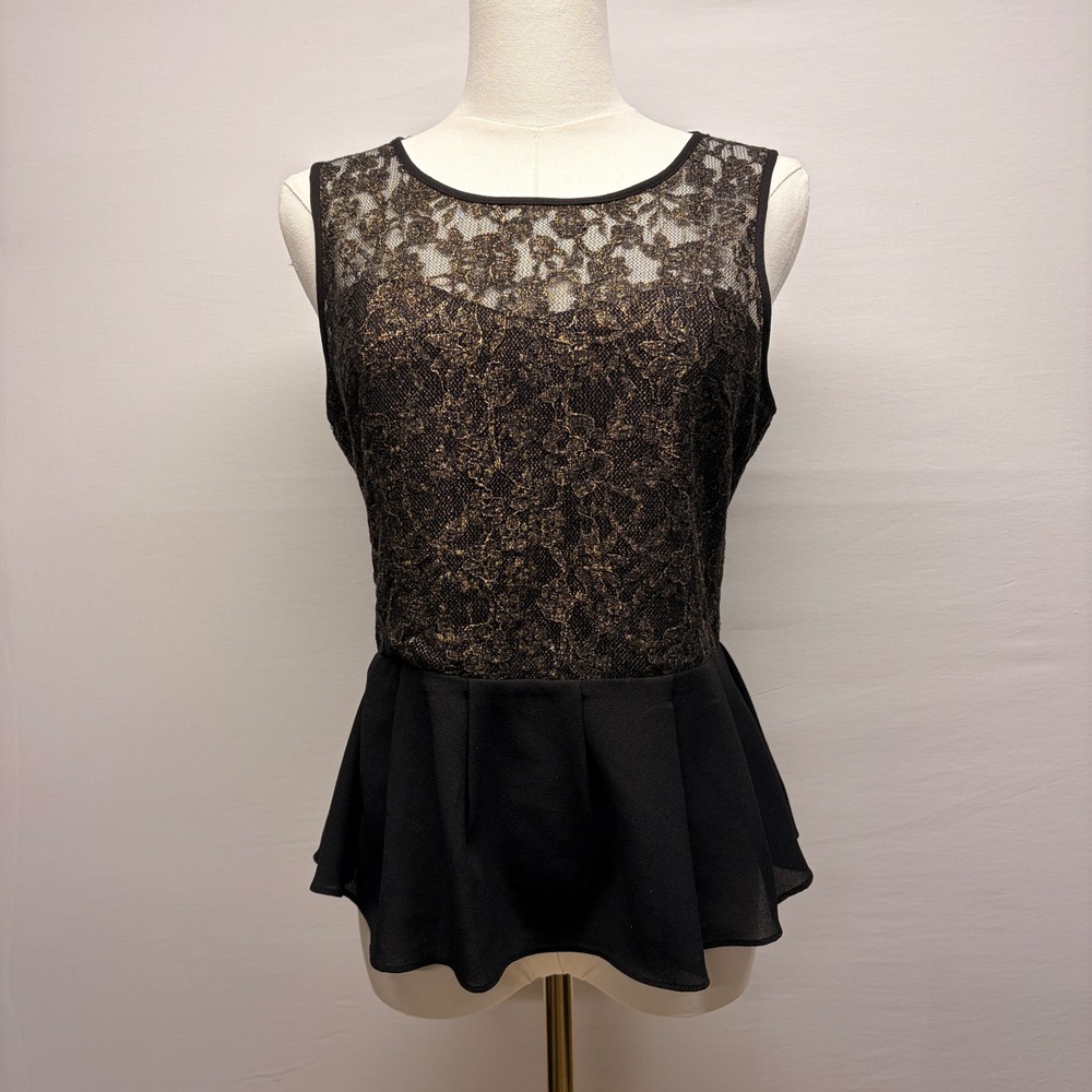 Sugarlips Lace Overlay Peplum Blouse M Rose Whimsigoth Balletcore Black Gold